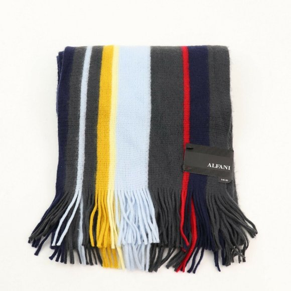 Alfani Men’s Striped Scarf, Navy and Yellow - Picture 1 of 7